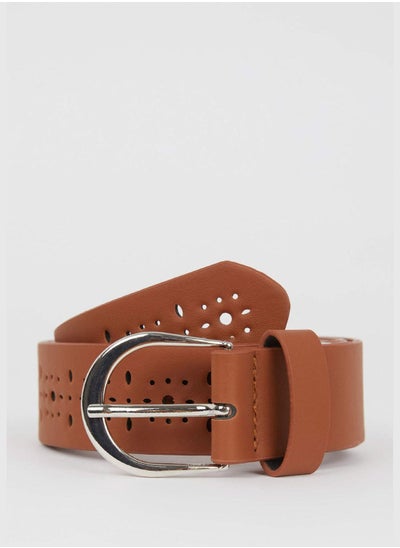 Buy Faux Leather Oval Buckle Belt in UAE