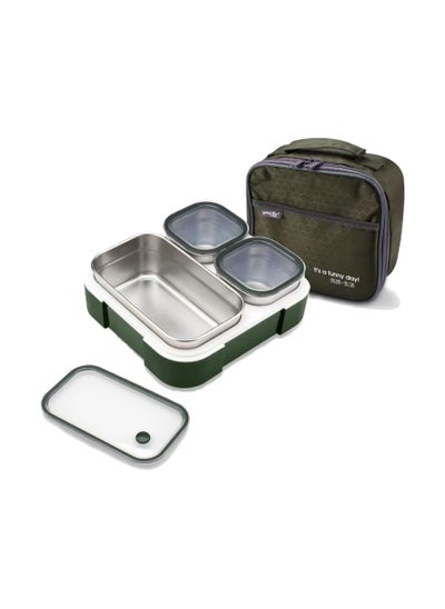 Buy Stainless Steel Lunch Box - Insulated Bento Box Multifunctional-Containers Lunch Box Containers with 3 Compartments(720ml green)) in UAE