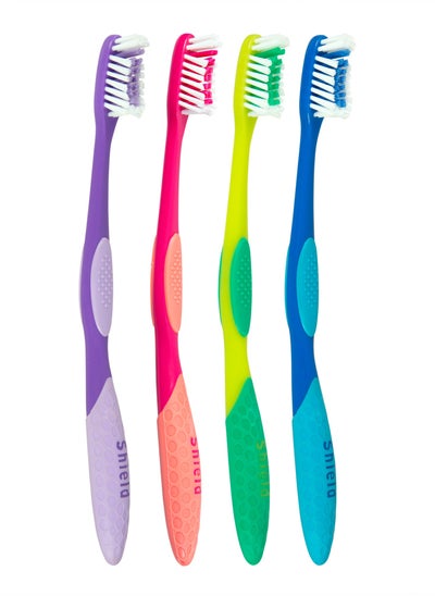 Buy Shield Care Pro-Clean Toothbrush with Small Head for Better Reach (Family Care - Medium Bristles) Individually Wrapped - 4 Colors - 4 Count (Pack of 1) in UAE