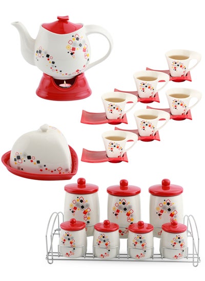 اشتري 23PCS Complete Kitchen Collection - Canister Set, Teapot, Cup and Saucer, and Butter Dish في الامارات