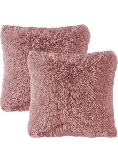 Buy 2-Piece Decorative Fur Cushion Set Rose 45x45cm in UAE