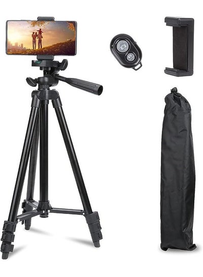 Buy Phone Tripod, 50" Extendable Travel Video Tripod Stand for Phone and Camera with Bluetooth Remote Shutter and Phone Clip, Compatible with iPhone & Android Phone in Saudi Arabia