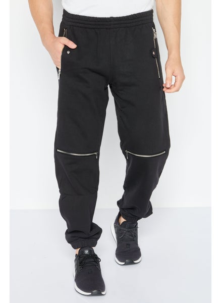 Buy Men Sportswear Fit Drawstring Outdoor Sweatpants, Black in UAE