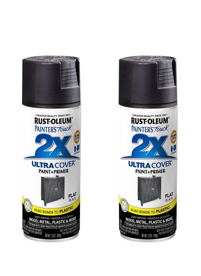 Buy Rust-Oleum 249127 painter's touch 2X ultra cover spray paint 12 oz flat black pack of 2 in UAE