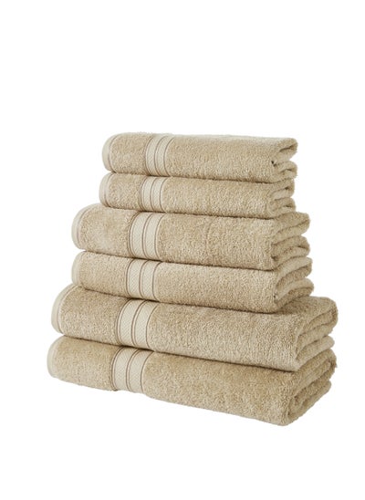 Buy Premium Towel 6-Pcs Set, 100% Combed Cotton 600 GSM, Highly Absorbent, Quick Dry Towel Set Include 2 Bath Towel, 2 Bath Sheet, 2 Hand Towel, Best Set for Bathroom Gym, Hotel And Spa,Light Beige in Saudi Arabia