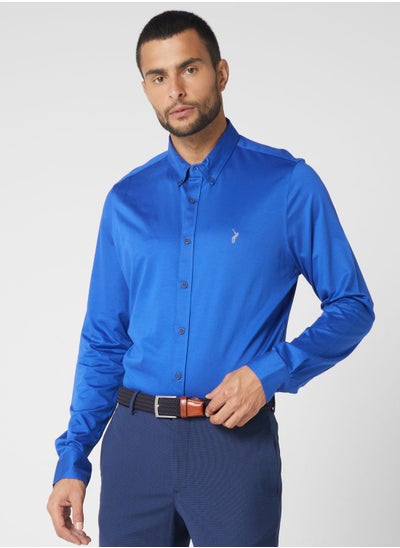 Buy Classic Button Down Collar Slim Fit Cotton Casual Shirt in UAE