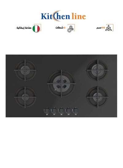 Buy Gas Hob 5 Burners - 90 CM - Ceramic - Separate Grille - Black - Italian - GR9005 in Saudi Arabia