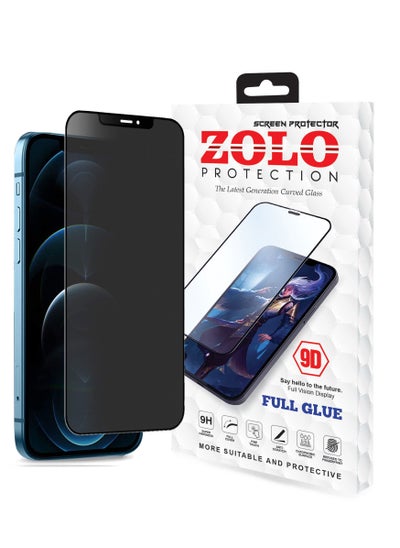 Buy Zolo Anti-Spy Anti-Fingerprint Matt Privacy 9D Tempered Glass Screen Protector For Apple iPhone 12 Pro Max Black in UAE