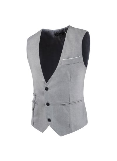 اشتري 2023 New Mens Casual Vest British Slim Fit Waistcoat with ChainGray Gray في السعودية