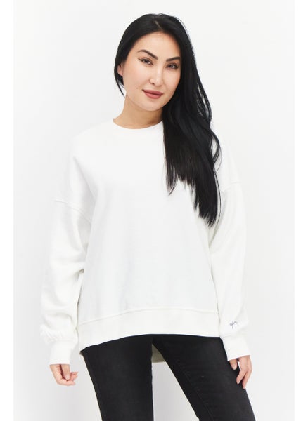 اشتري Women Crew Neck Plain Long Sleeve  Sweatshirt, White في الامارات