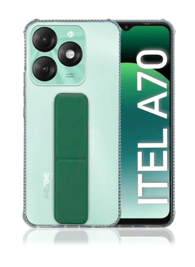 Buy Case Cover For Itel A70 With Magnetic Hand Grip 3 in 1 Clear / Green in Saudi Arabia