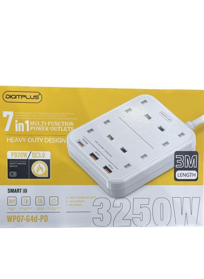 Buy Smart Timer Power Strip 7in1 with 1 20W USB-C PD and 4 AC Outlets and 2 USB Ports 3M in Saudi Arabia