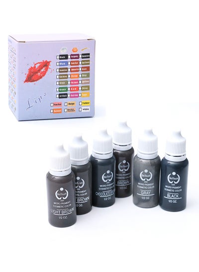 Buy 6-Color 6-Bottle SET Pigment Color Permanent Eyebrow Makeup Microblading Micropigmentation Cosmetic Tattoo Ink Ombre Feathering Hair Stroke Technique 1/2OZ Each in Saudi Arabia