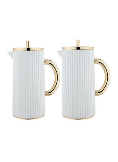 Buy 2 Piece Leena Coffee And Tea Vacuum Flask Set 1.0/0.7 Liter Ivory/Gold in Saudi Arabia