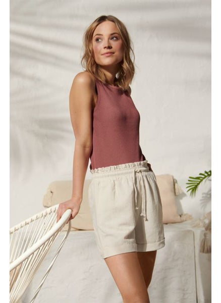 Buy Women Modern Fit Plain Basic Shorts, Beige in UAE