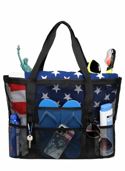 اشتري Beach Bag, Large Tote Bag for Women Travel, Mesh Toys, Towel, flip flops, Black في الامارات