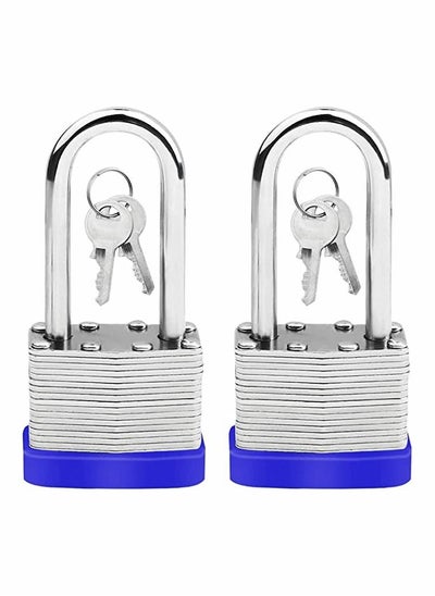 Buy Long Shackle Pad Lock, 2 Pack Steel Pad Lock Padlock with Keys Heavy Duty Laminated Steel Key Pad Lock Secure Safety Tool for Home Garden Garage Fence Shed Indoor Outdoor in UAE