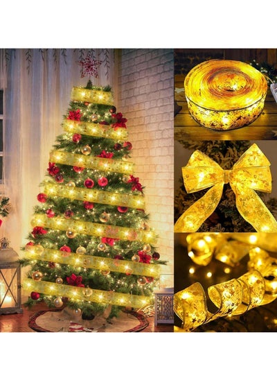 Buy 32ft Christmas String Lights for Tree, Christmas Tree Ribbon with 100 LED Lights, Christmas Tree Ribbon Lights for Xmas Tree New Year Wedding Party Decor (Gold) in UAE