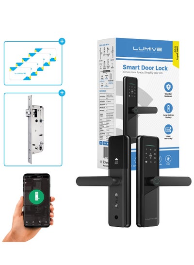 Buy Lumive Guardian G12 Smart Door Lock, Arabic Language Support, KSA version Mortise 4585, WiFi App Control, Suitable for Outdoors, Fingerprint Entry, Passwords, Deadbolt, Keys, 5 RFID Cards in Saudi Arabia