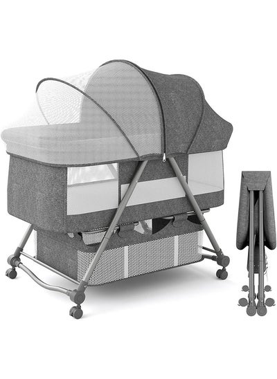 Buy Crib, 3 in 1 Folding Baby Bassinet with Blackout and Dustproof Mosquito Net, Travel Crib with Addable Design for Newborn Party/Travel/Outdoor Picnic (Grey) in Saudi Arabia