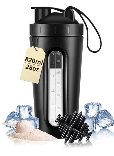 Buy RIGID FITNESS Stainless Steel Protein Shaker 820ml - Leak-Proof, BPA-Free Mixer Bottle with Visible Measurement Window – for Protein Shakes & BCAA, 28oz Bottle for Gym Shakes & Hydration (Sleek Black) in UAE