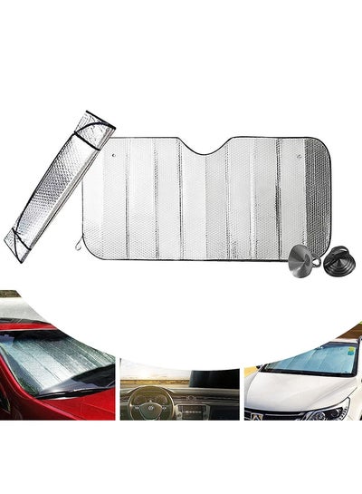 Buy Car Windshield Sunshades, Car Front Windscreen UV Protection Foldable Heat Resistant Sunshade Aluminum Silver Color 1 Set Size 70x150CM in UAE