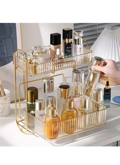 Buy Large Makeup Organizer Display Case - Waterproof and Dustproof Cosmetics Storage Box for Bathroom Countertop and Bedroom Dresser in Stylish (Gold) in UAE