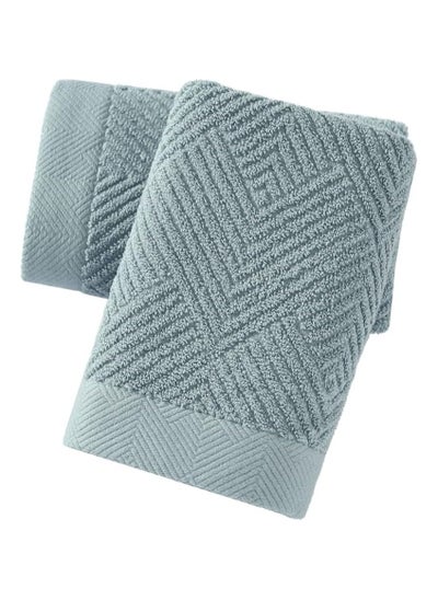 Buy 2-Piece Towel Set, Super Soft Green Hand Towels Terry Striped Weave Pattern Ultra Absorbent 100% Cotton Towel for Bathroom(34x74cm) in UAE