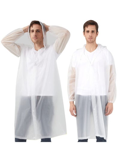 اشتري Raincoat Rain Ponchos for Women Men Adults Reusable Poncho Portable, Coat Waterproof EVA with Elastic Cuff Sleeves Transparency of Outdoor Tourism Packable Fishing Travel 1Pcs في السعودية