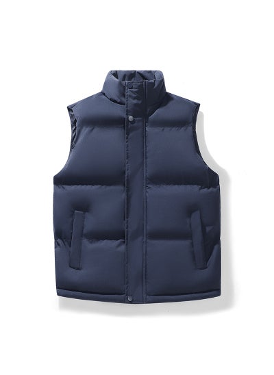 Buy Winter Versatile Mens Cotton Vest Collar Sleeveless Coat Blue in UAE