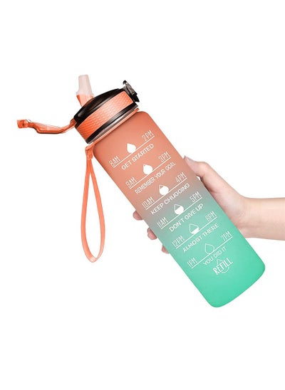 Buy Large Leakproof BPA Free Drinking Water Bottle with Time Marker & Straw to Ensure You Drink Enough Water Throughout The Day for Fitness and Outdoor Enthusiasts 32oz Orange/Green in UAE