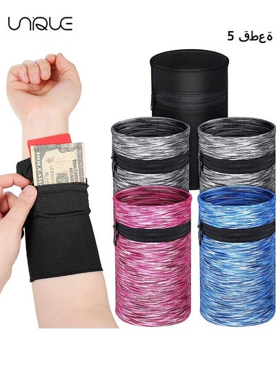 اشتري 5 Pieces Wrist Wallet Phone Armband Sleeve Running Wallet Wristband Wallets for Women Men Sports Wrist Pouch with Zipper for Phone Running Walking Hiking Jogging Travel Fishing في الامارات