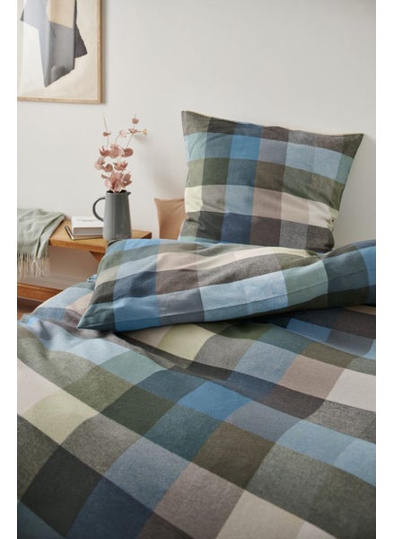 Buy Checkered Pattern Flannel Duvet Set 135 L x 200 H cm, Green/Blue Combo in UAE