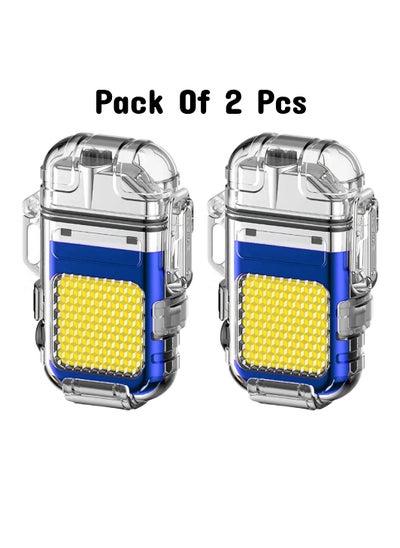 Buy Pack Of 2 Pcs Dual Arc Lighter USB Charging Electric Lighter And Mini COB Light Keychain LED Light With 3 Flashlight Mod The Perfect Combo For All Your Lighting Needs For Indoor And Outdoor Use Blue in UAE