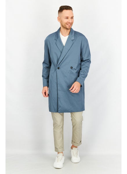 اشتري Men Buttoned Long Sleeves Trench Coat, China Blue في الامارات