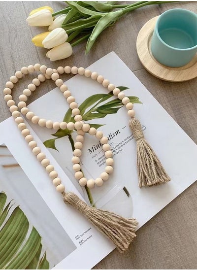 اشتري 1-Piece Wooden Beaded Garland With Tassel Rustic Look Beige/Brown 155 Centimeter في الامارات