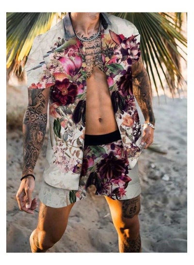 Buy Men's Shirt Casual Loose Shorts Beach Suit in Saudi Arabia