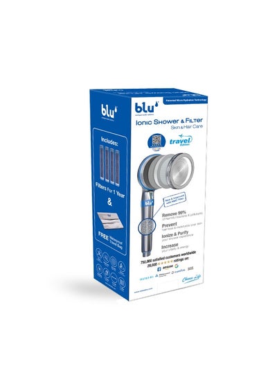 اشتري blu Ionic Shower Head and Shower Filter - Handheld - Travel Edition 10cm - Removes Chlorine & Harmful Pollutants - Prevent Hair Loss & Moisturize Your Skin, Chrome في الامارات