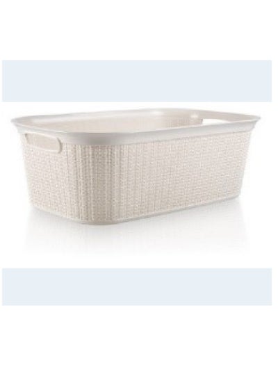 Buy Knit Design Rectangular Plastic Laundry Basket with Handle Ivory 38 L M-080 IW in Saudi Arabia