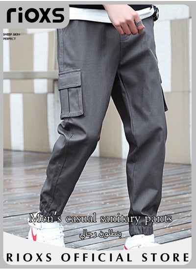 Buy Men's Cargo Pants Casual Sports Sweatpants Running Drawstring Sweatpants Tiny Harem Pants With Multiple Pockets in UAE