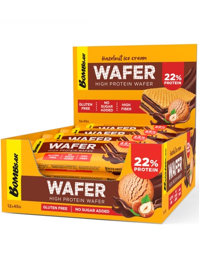 Buy High Protein Wafer with Hazelnut Ice Cream Flavor, Gluten Free, High Fiber and No Sugar Added 12x45g in UAE