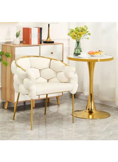 Buy Makeup Vanity Chair Modern Dining Chair Stool with Backrest Gold Metal Legs and Elegant Tufted Back in UAE