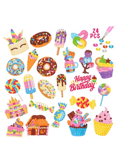 اشتري SYOSI, 24pc 5D Diamond Painting Stickers Kits for Kids, DIY Creative Stickers, Beginners Adults, Dessert Fruit Ice Cream Diamond Dots Arts and Crafts for Teens Stickers في السعودية