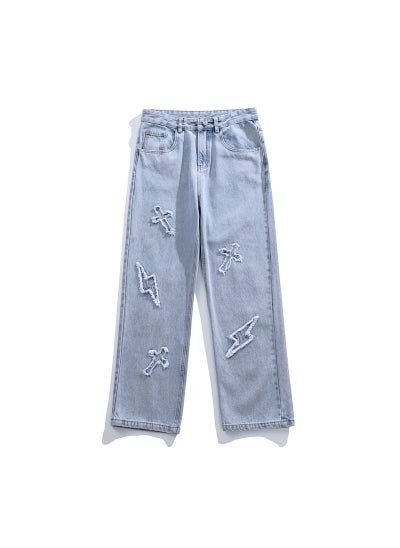 اشتري Mens Casual Retro Baggy Jeans Spring Light blue في السعودية