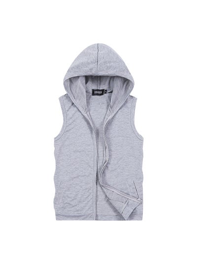 اشتري 2023 foreign trade summer new mens solid color slim hooded vest plus size fashion casual sports cardigan jacketLight gray Light gray في السعودية