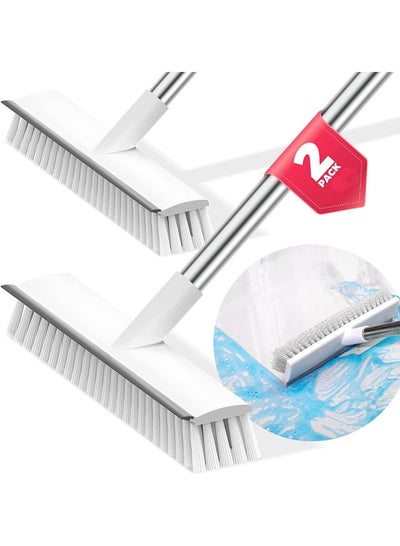 Buy Long Handle Cleaning Brush, 2 in 1 Floor Scrub Brush Stiff Brush Scrubber with Scraper, Shower Scrubber Kit with 100cm Retractable Handle for Bathroom, Tub and Tile in UAE