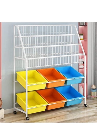 Buy COOLBABY Children's Bookshelf Children's Bookshelf 5 Layers Metal Children's Bookcase And Toy Storage Shelf With 6 Cube Trash Cans Suitable For Playroom Bedroom Living Room Study (color) in UAE