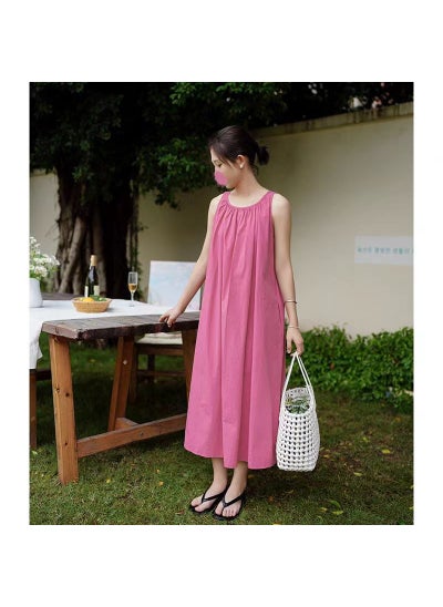 Buy Chic Raspberry Red Vest Dress Summer Sleeveless Casual Midi Raspberry Red in Saudi Arabia