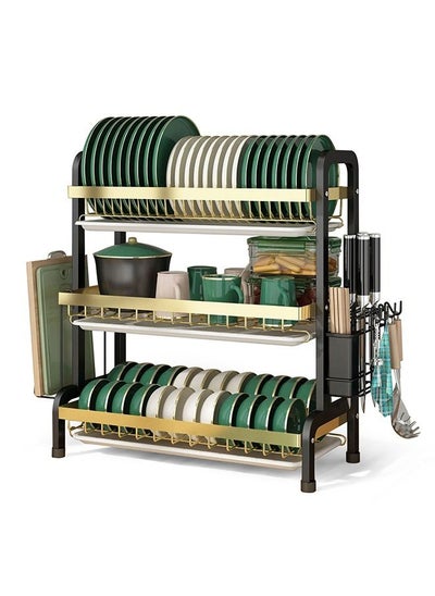 Buy 3 Tier Dish Drying Rack with Knife Cutting Board Holder and Rust-Proof Dish Drainer with Drip Tray in Saudi Arabia