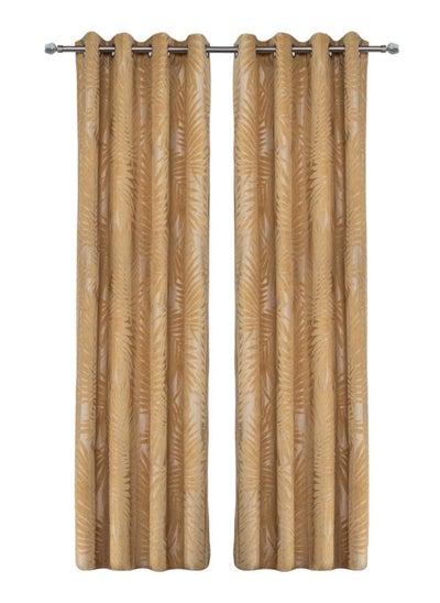 Buy 2-Piece Breeze Jacquard Curtain, Gold – 135x300 cm in UAE